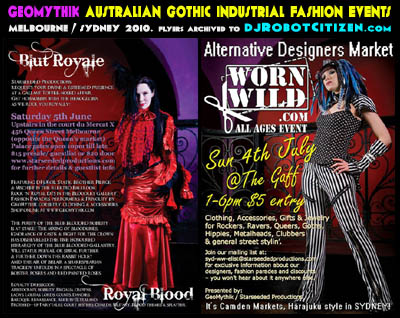 Australian Sydney Melbourne Gothic Industrial Cyber Goth Alternative Scene Worn Wild GeoMythik Fashion Label Designers Labels Fashions events markets market shop shops store stores show shows 2010s Australia Brands Flyers Posters Photo Pictures Images Pix Pics